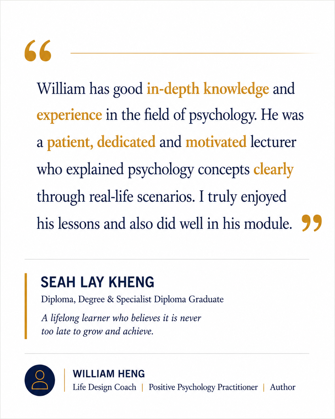 Testimonial from Lay Kheng